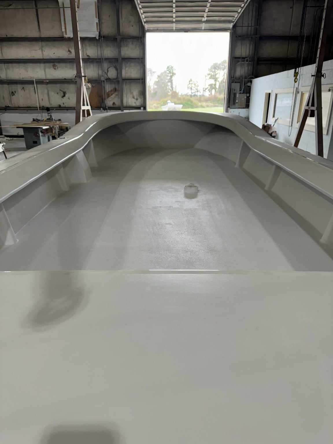 Boat deck and hull interior during assembly