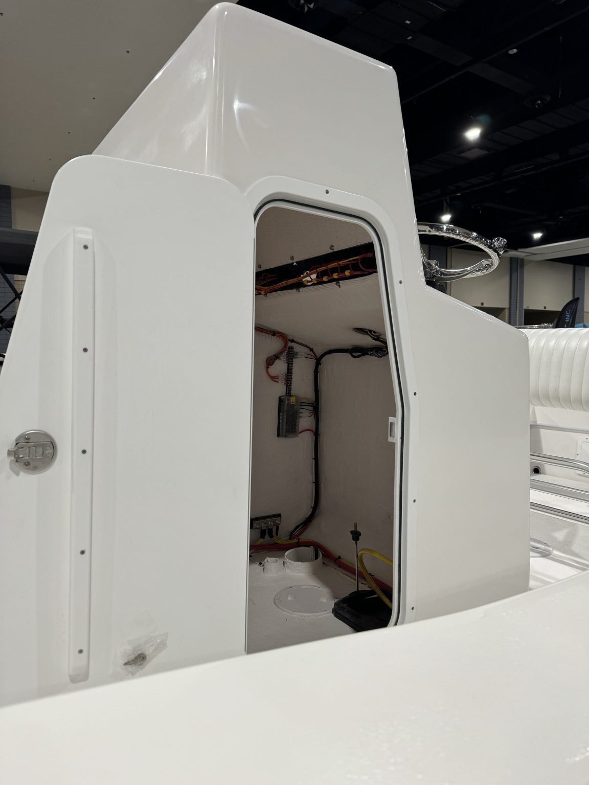 Wiring installed inside a boat center console